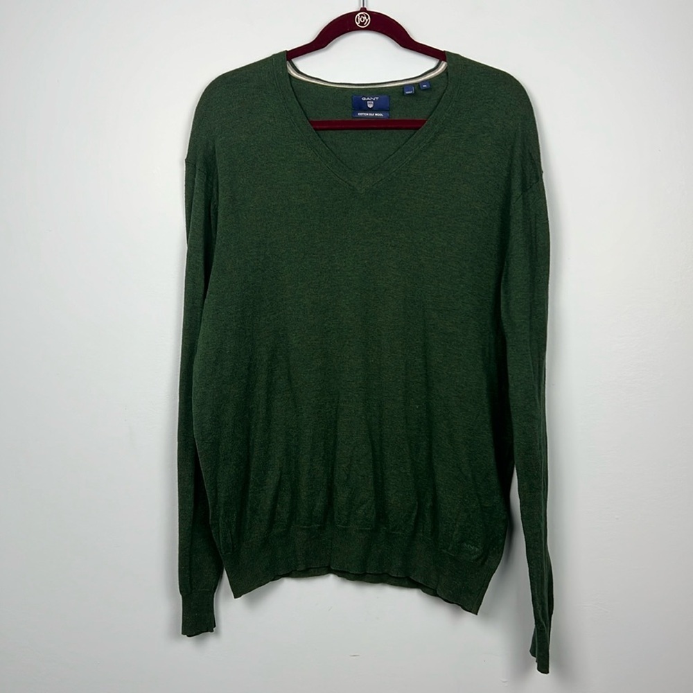 Gant XL dark green cotton silk wool vneck sweater